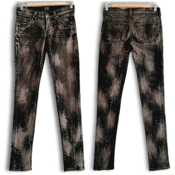 COH | Avedon Low-Rise Skinny Leg Jeans Acid Tie-Dye Distressed Gray Black Sz 24 - Picture 4 of 11